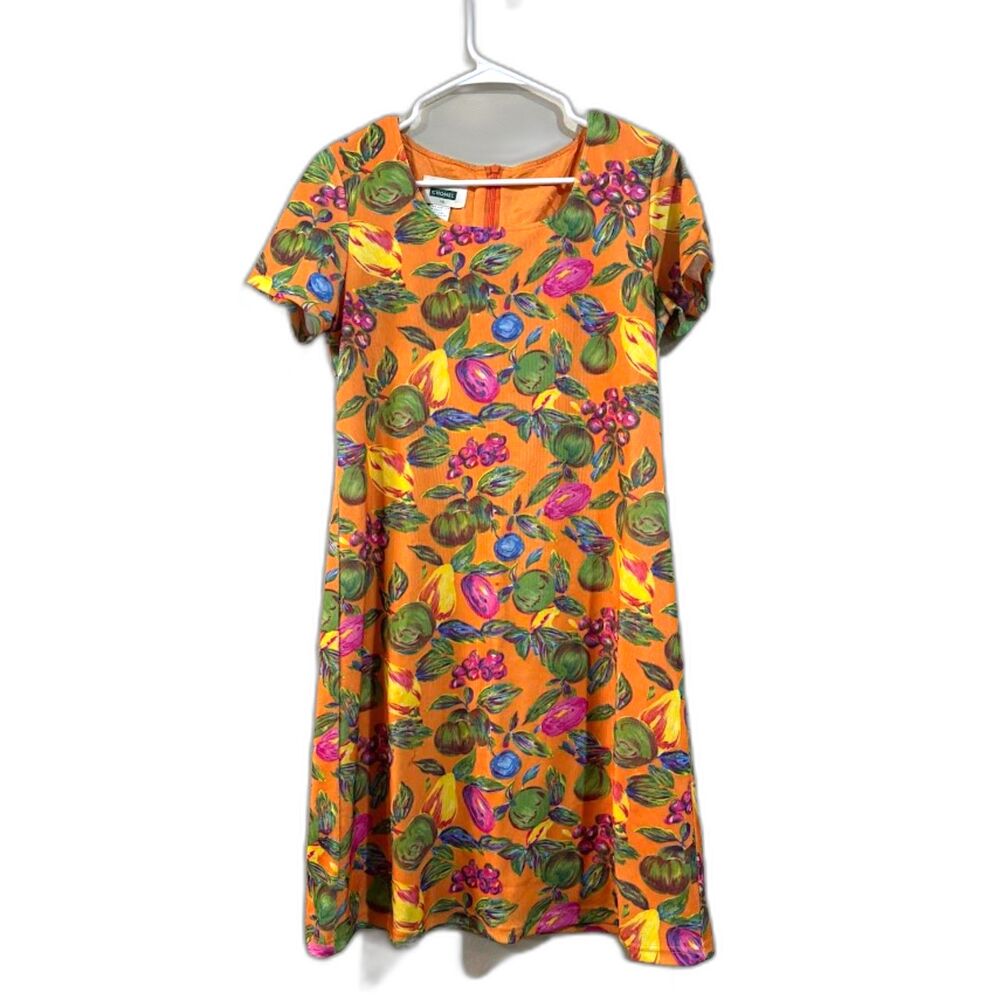 Chomel Vintage Dress Women's Size 10 Orange Fruit Print Maximalist A line Funky